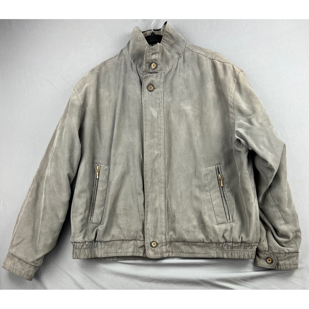 Aberdeen Sportswear Jacket Mens Large Bomber Faux Suede Grey Full Zip Fair